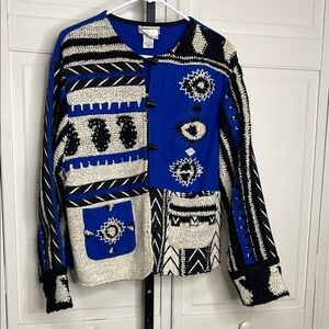 Coldwater Creek Women’s Wool Quilt Embroidery Light Vintage  Boho Jacket Sz L